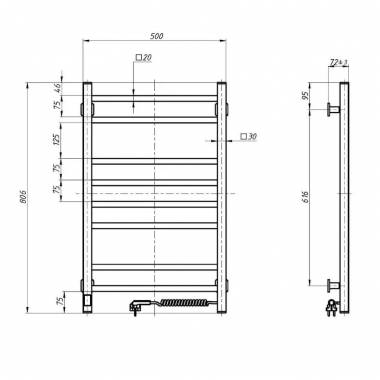 Elektrinis rankšluosčių džiovintuvas WHITE LOFT Sensor 500x800 right