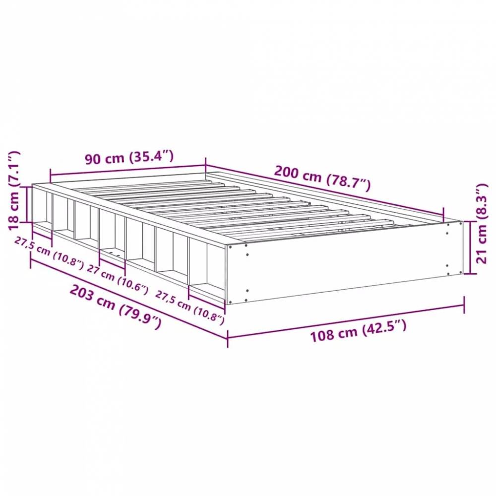 Lovos rėmas be čiužinio 90x200 cm ąžuolo masyvo