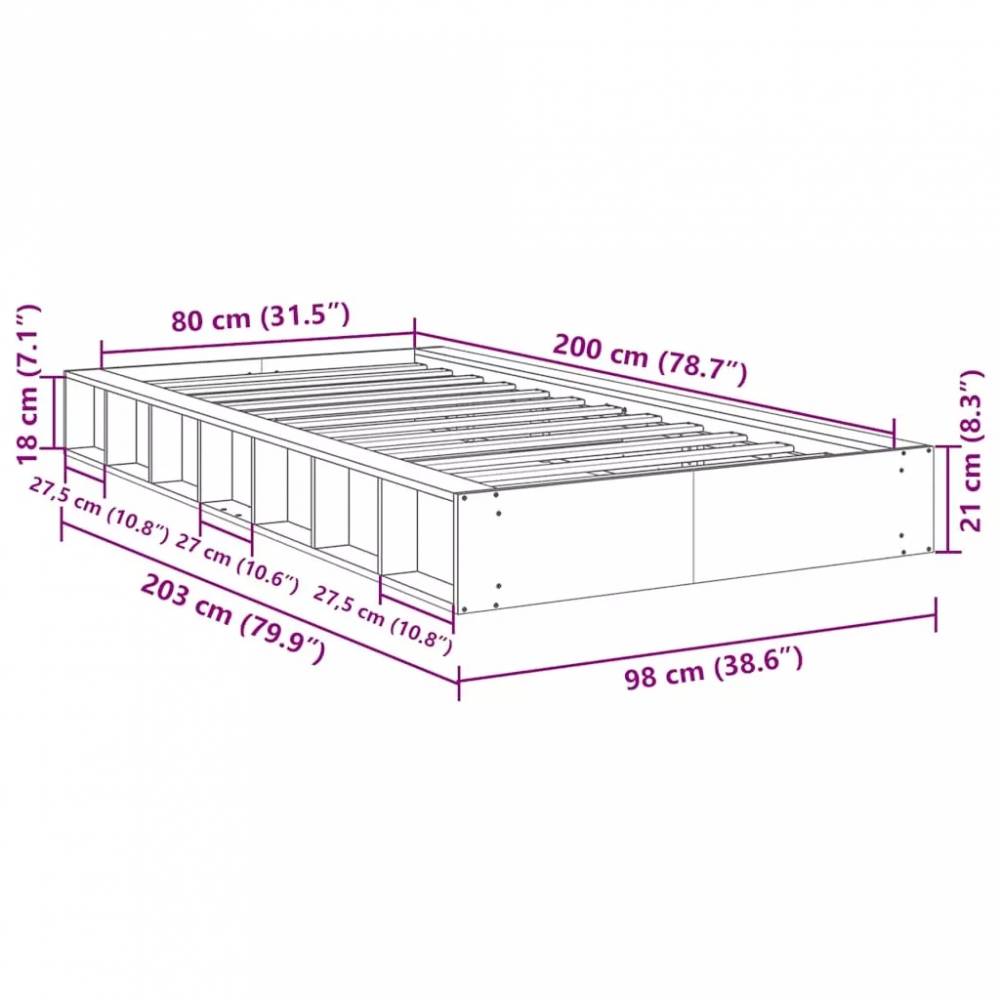 Lovos rėmas be čiužinio 80x200 cm ąžuolo masyvo