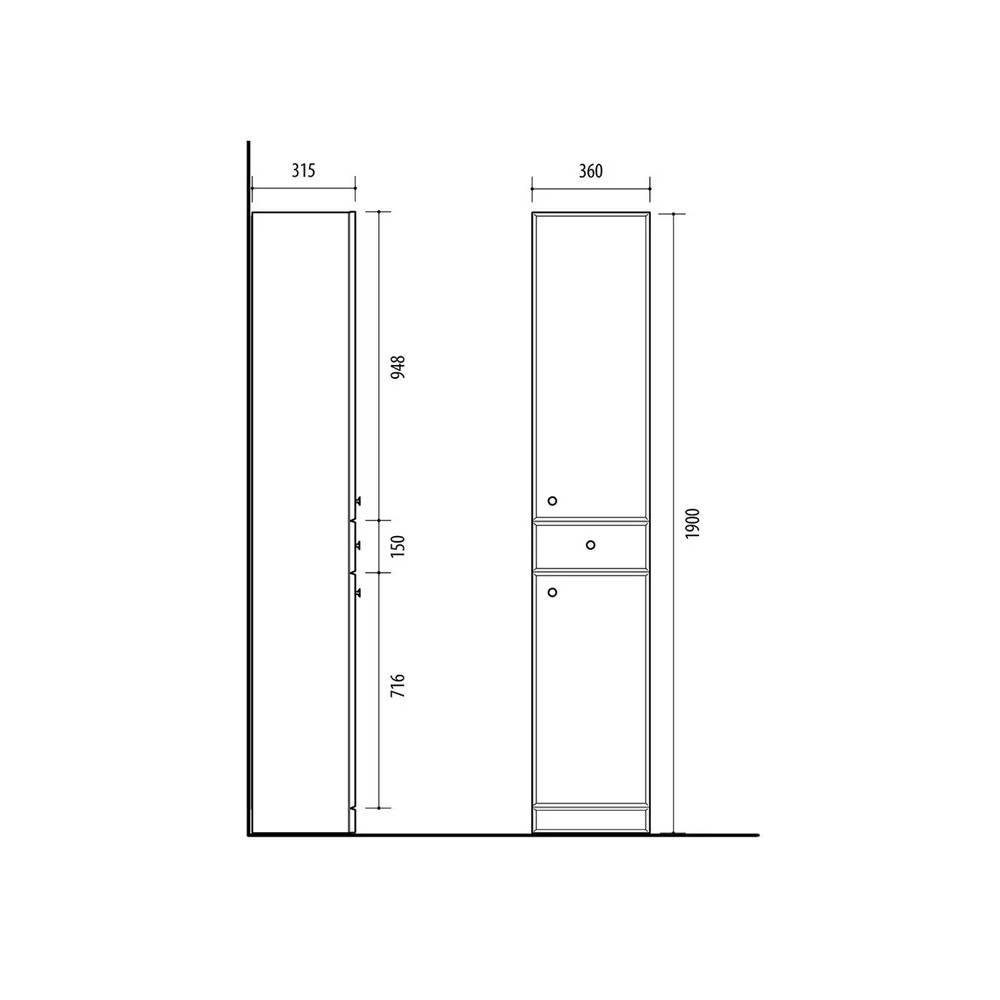 Laisvai pastatoma vonios spinta Riva SU36, balta, 31.5 cm x 36 cm x 190 cm