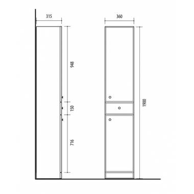 Laisvai pastatoma vonios spinta Riva SU36, balta, 31.5 cm x 36 cm x 190 cm