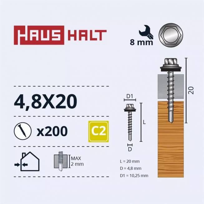 Savisriegis Haushalt DIN 7504K, 4.8 mm x 20 mm, 200 vnt.