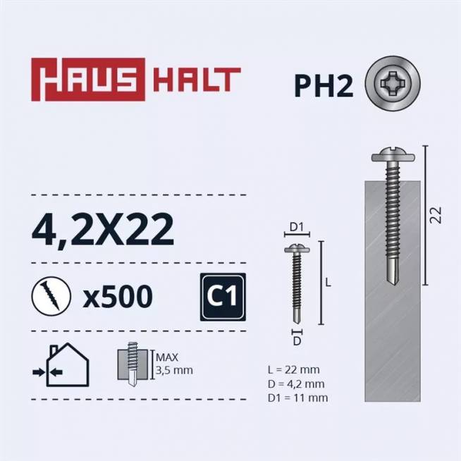 Savisriegis Haushalt DIN 14566, 4.2 mm x 22 mm, 500 vnt.