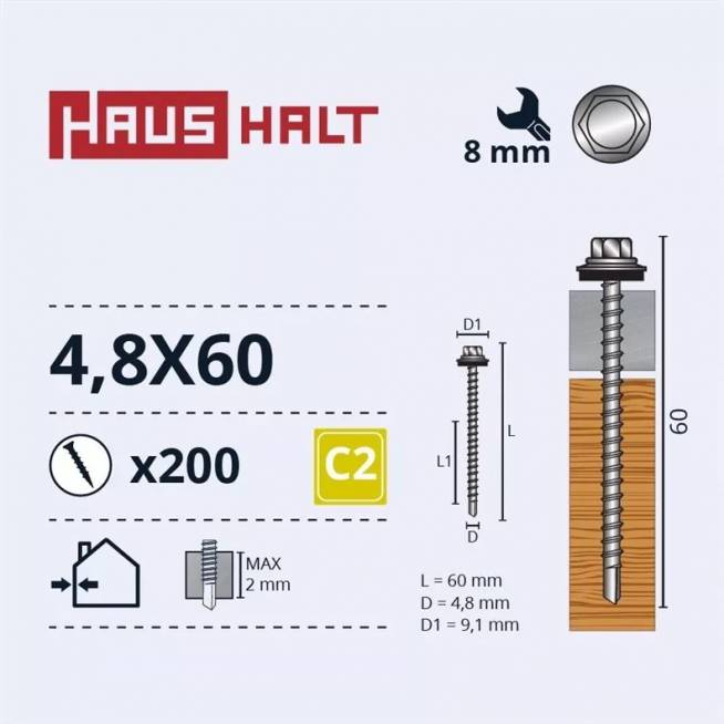 Savisriegiai Haushalt, DIN 7504K, 4,8 x 60 mm, 200 vnt.