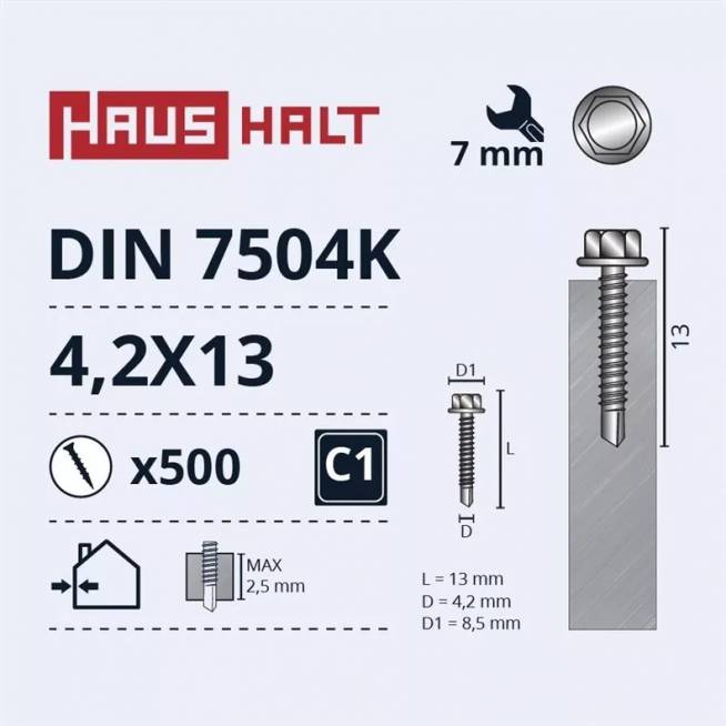 Savisriegiai Haushalt, DIN 7504K, 4,2 x 13 mm, 500 vnt.