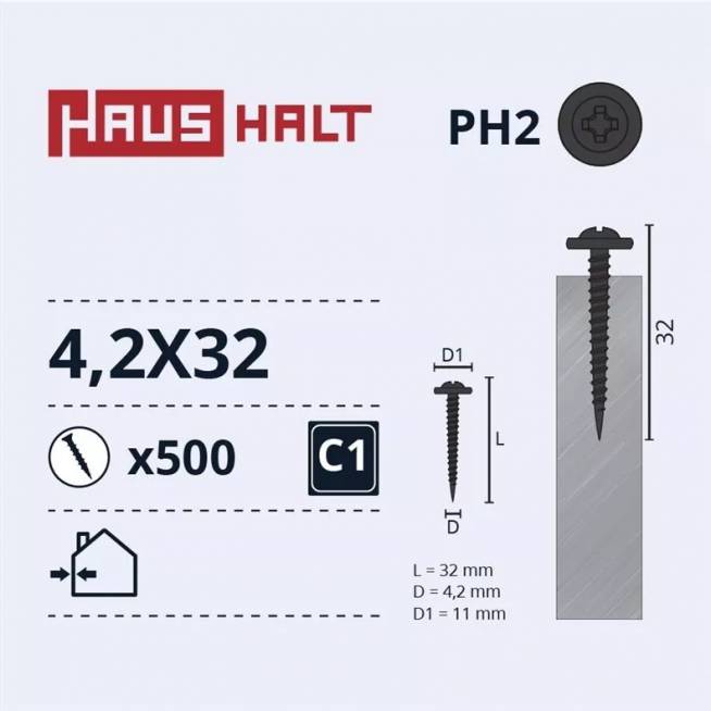 Savisriegiai Haushalt, DIN 14566, 4,2 x 32 mm, 500 vnt.