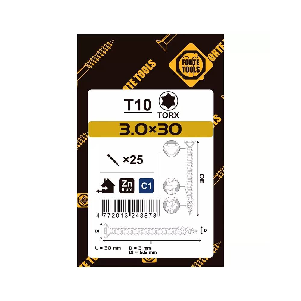 Medsraigtis Forte Tools, 3 x 30 mm, balta, 25 vnt.