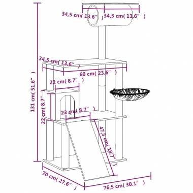 Draskyklė katėms su stovais iš sizalio, 131cm