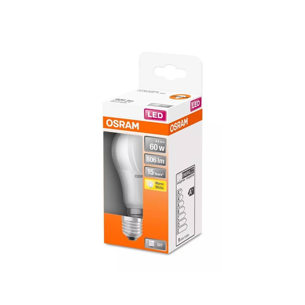 Lemputė Osram LED, A60, šiltai balta, E27, 8.5 W, 806 lm