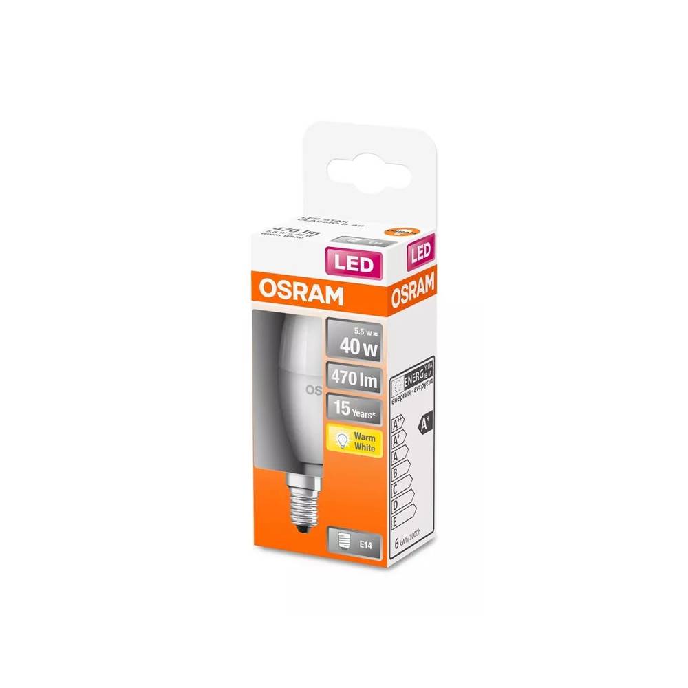 Lemputė Osram LED, B35, šiltai balta, E14, 5.5 W, 470 lm