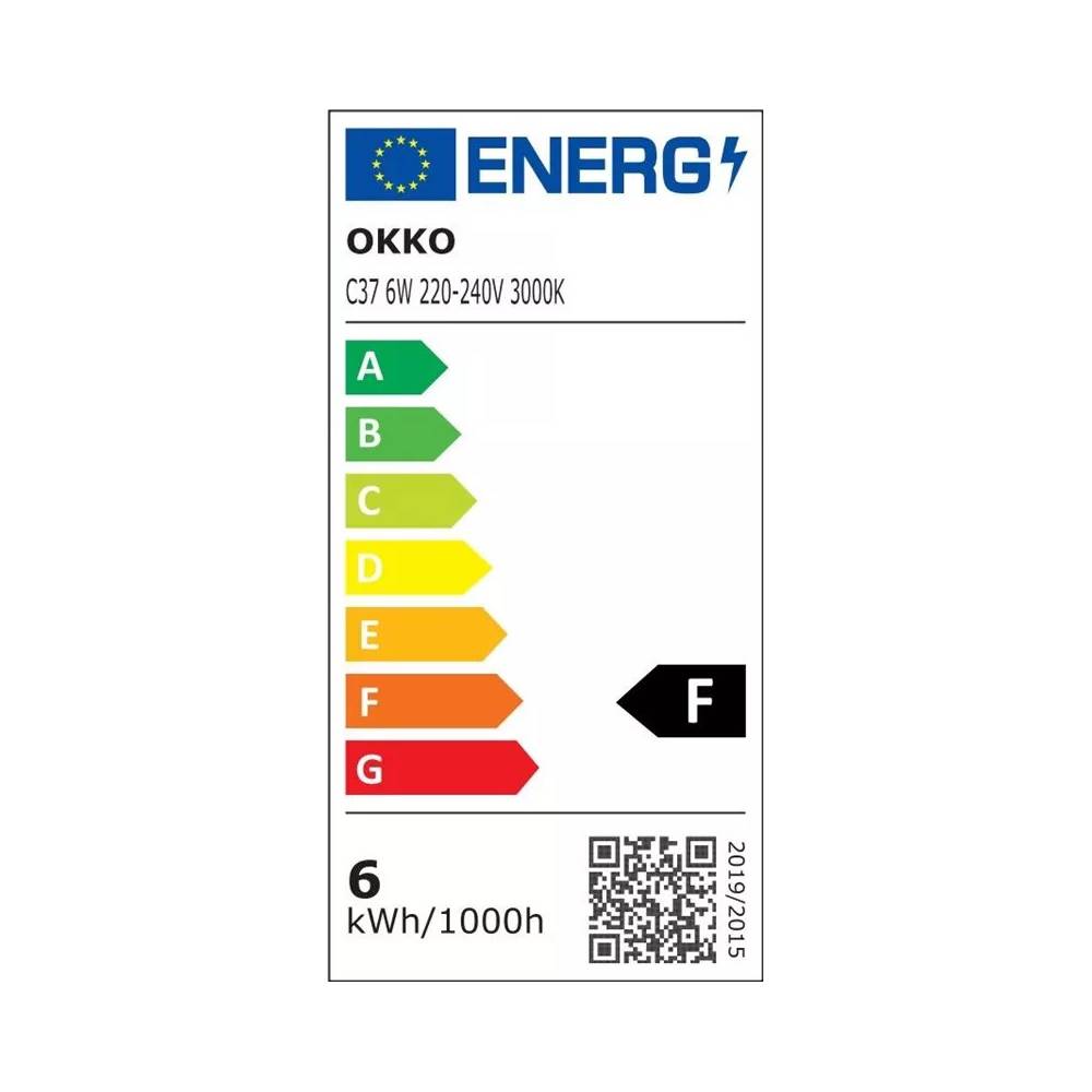 LED lemputės OKKO, C37, E14, 6 W, 510 lm, 3000 K, 3 vnt.