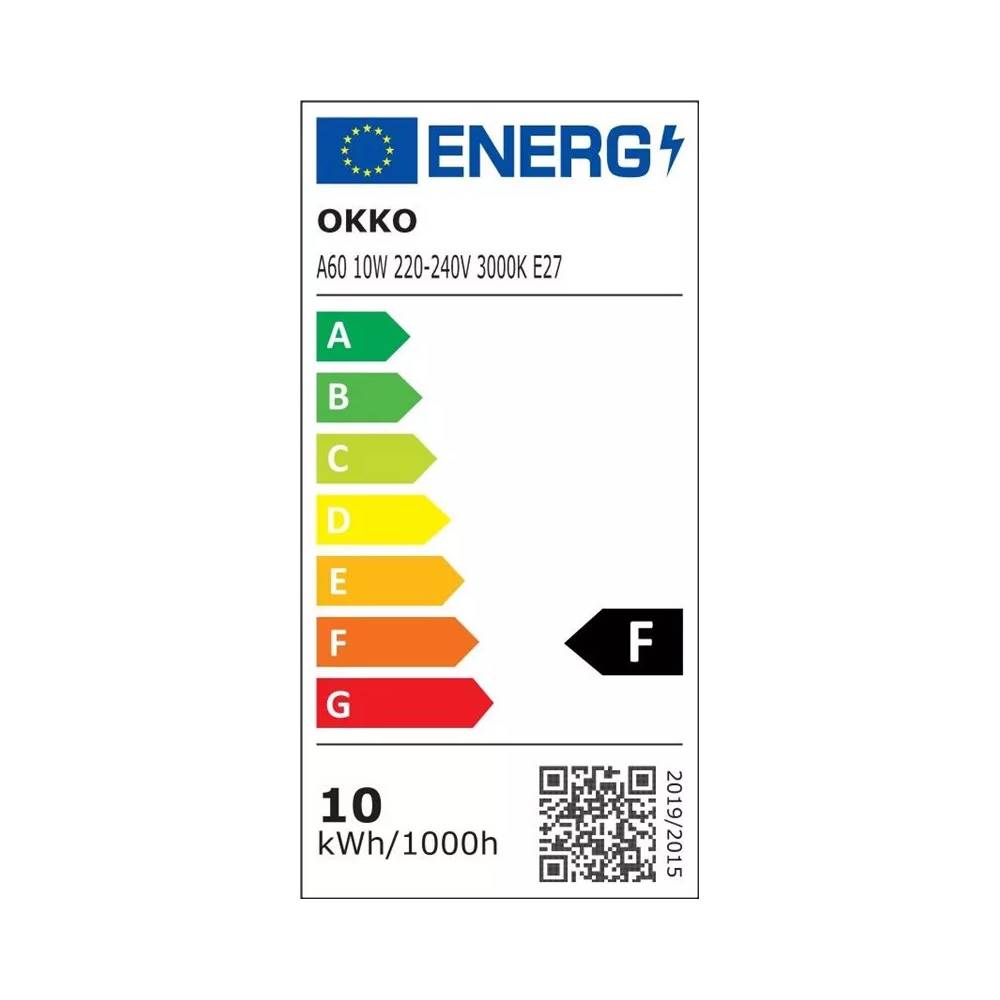 Led lemputė OKKO A60, 10W, E27, 3000K, 800lm 3 vnt.