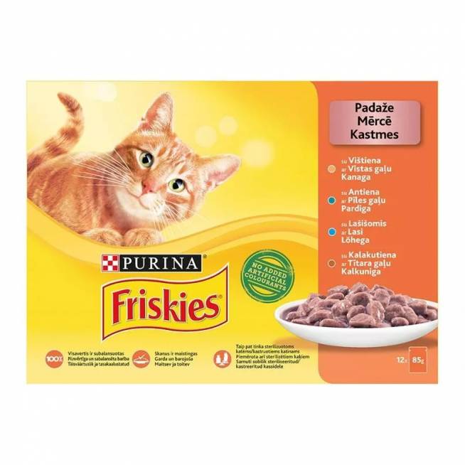 Šlapias kačių maistas Friskies, žuvis, 0.085 kg, 12 vnt.