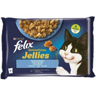 Šlapias kačių maistas Felix Sensations Jellies, žuvis/lašiša, 0.34 kg