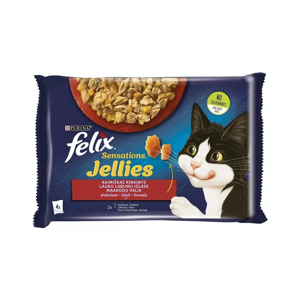 Šlapias kačių maistas Felix Sensations Jellies, jautiena/vištiena, 0.34 kg