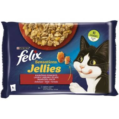 Šlapias kačių maistas Felix Sensations Jellies, jautiena/vištiena, 0.34 kg