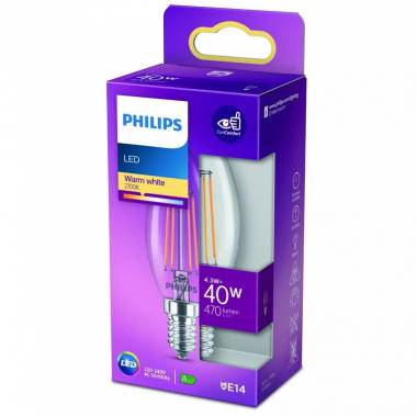 Lemputė Philips LED, B35, šiltai balta, E14, 4.3 W, 470 lm