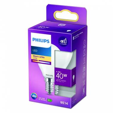 Lemputė Philips LED, P45, šiltai balta, E14, 4.3 W, 470 lm