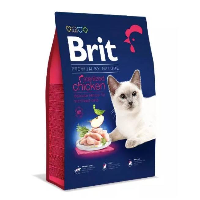 Sausas kačių maistas Brit Premium By Nature Cat Sterilised, vištiena/kepenėlės, 0.3 kg