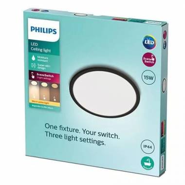 Šviestuvas lubų Philips SuperSlim, 2700°K, LED, juodas