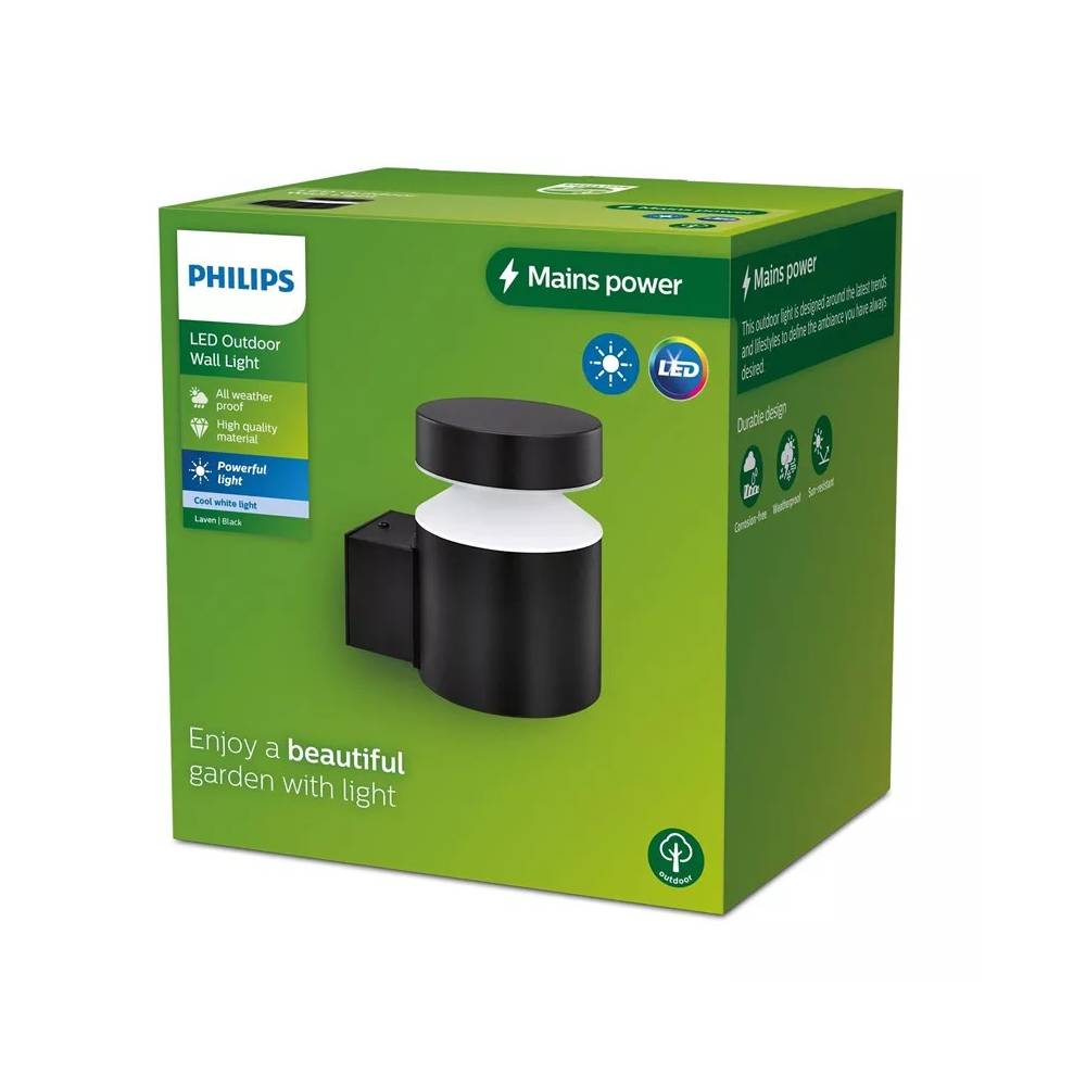 Šviestuvas Philips Laven, 6W, LED, IP44, juodas, 14 cm x 13.5 cm