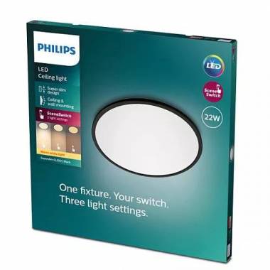 Šviestuvas lubų Philips SuperSlim, 2700°K, LED, juodas