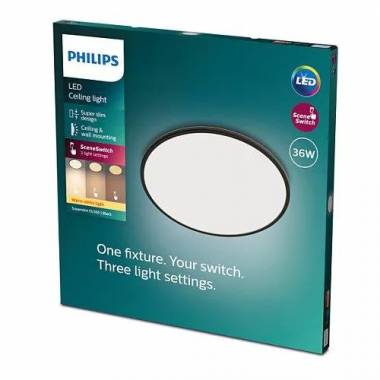 Šviestuvas lubų Philips SuperSlim, 2700°K, LED, juodas