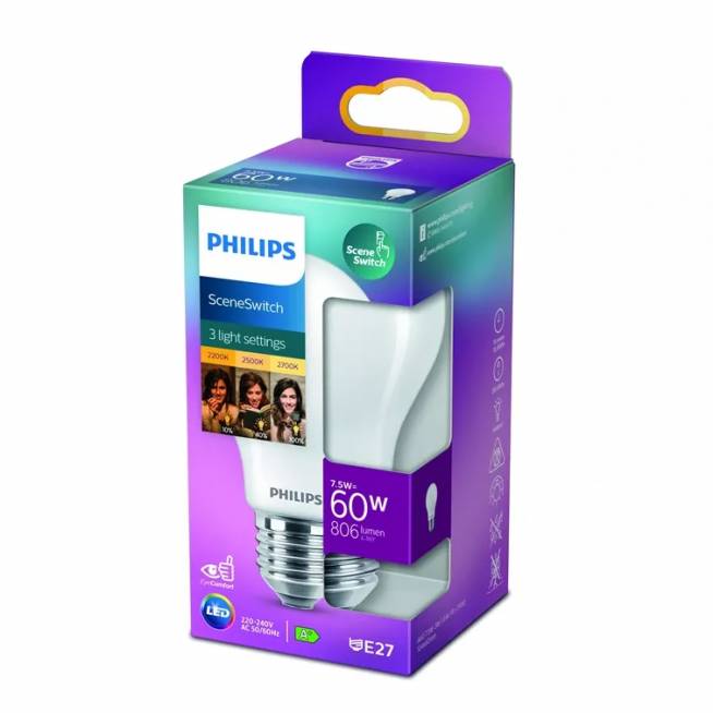 Lemputė Philips LED, A-type, šiltai balta, E27, 7.5 W, 80 - 806 lm