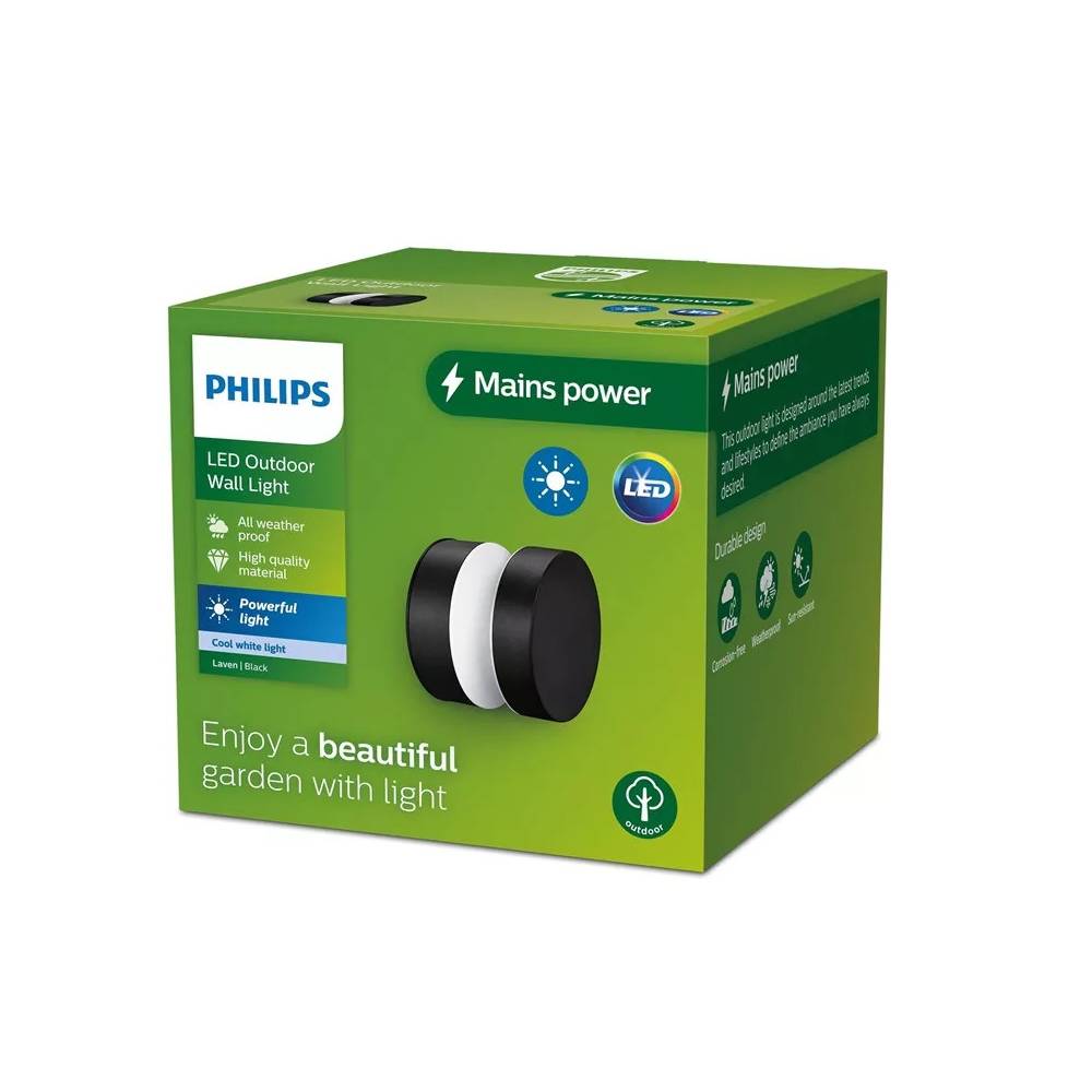 Šviestuvas Philips Laven, 6W, LED, IP44, juodas, 10 cm x 8.7 cm