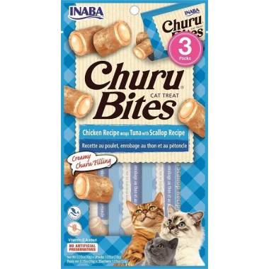 Skanėstas katėms Inaba Churu Cat Bites Chicken Tuna Scallop, vištiena/jūros gėrybės/tunas, 0.03 kg