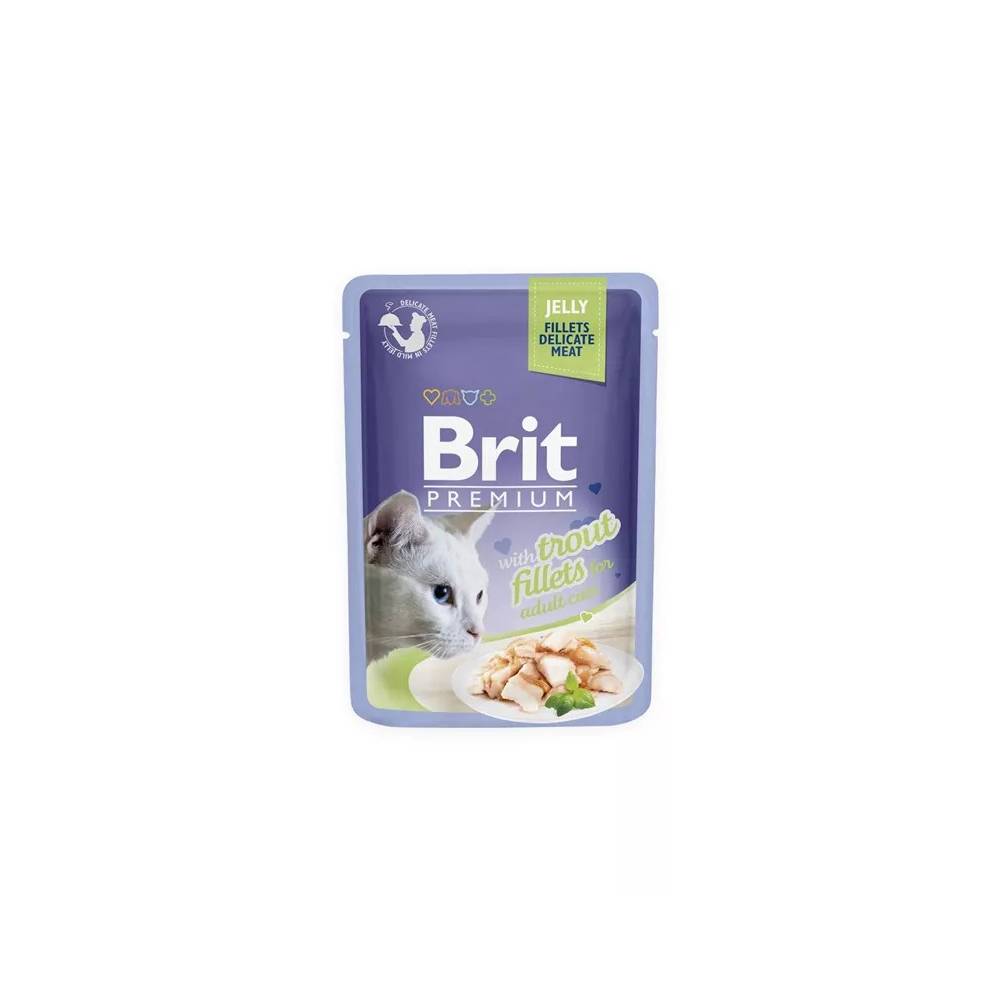 Šlapias kačių maistas Brit Premium Trout Fillets In Jelly, upėtakis, 0.085 kg