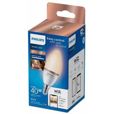 Lemputė Philips Wiz LED, C37, derinama balta, E14, 4.9 W, 470 lm