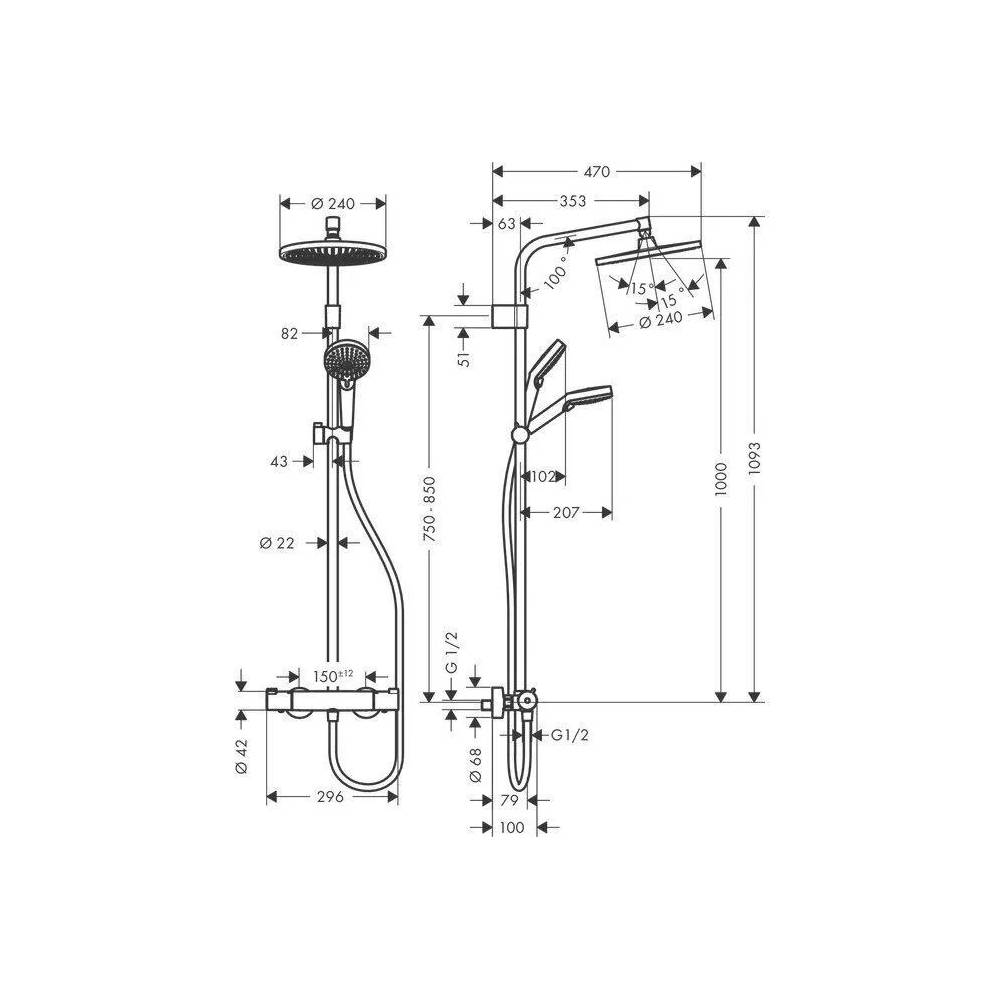 Dušo komplektas su termostatiniu maišytuvu Hansgrohe Crometta 26781000 + JBL, chromo