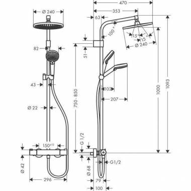 Dušo komplektas su termostatiniu maišytuvu Hansgrohe Crometta 26781000 + JBL, chromo