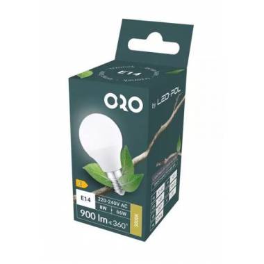 Lemputė Oro LED, G45, balta, E14, 8 W, 900 lm