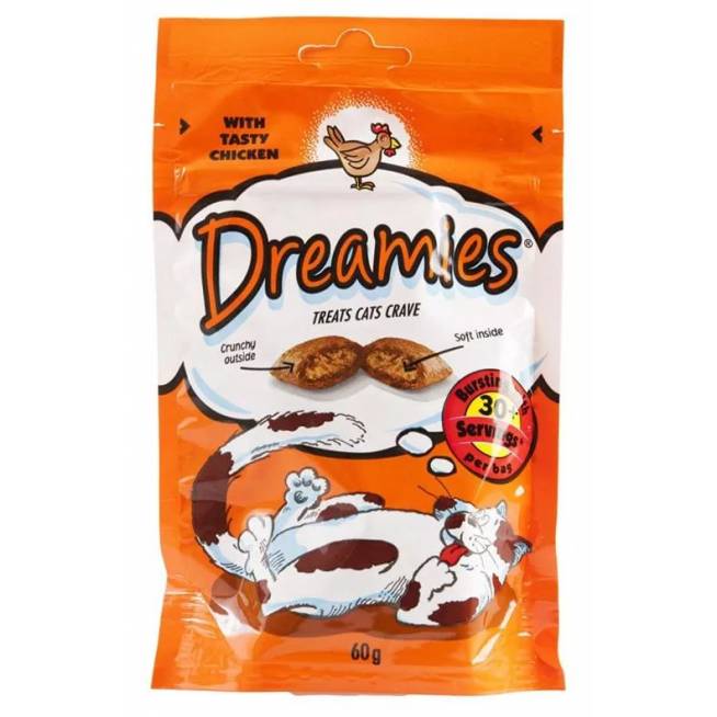 Skanėstai katėms Dreamies, su vištiena, 60 gr