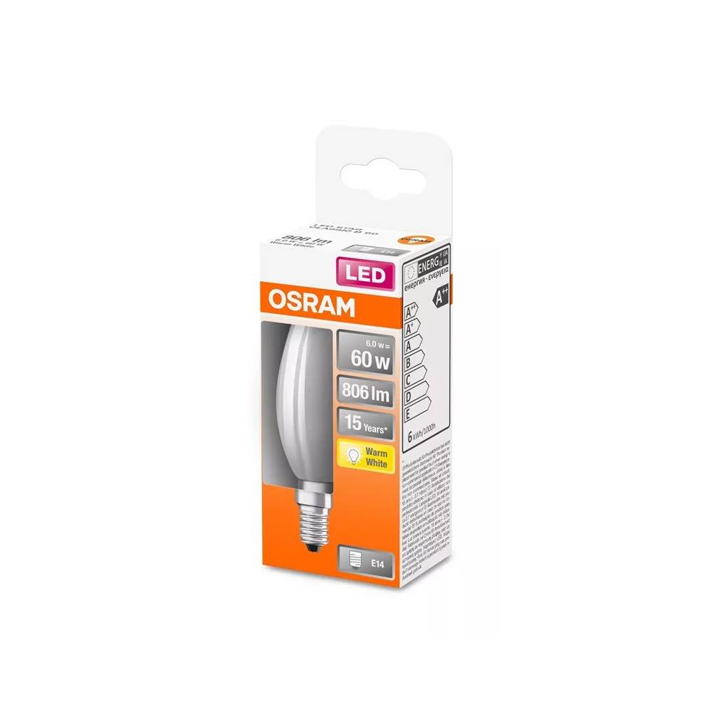 Lemputė Osram LED, B35, šiltai balta, E14, 6 W, 806 lm