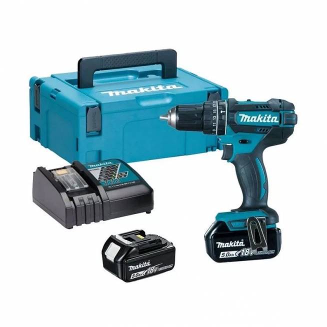 Smūginis gręžtuvas su akumuliatoriumi Makita DHP482RTJ, 18 V, 5 Ah