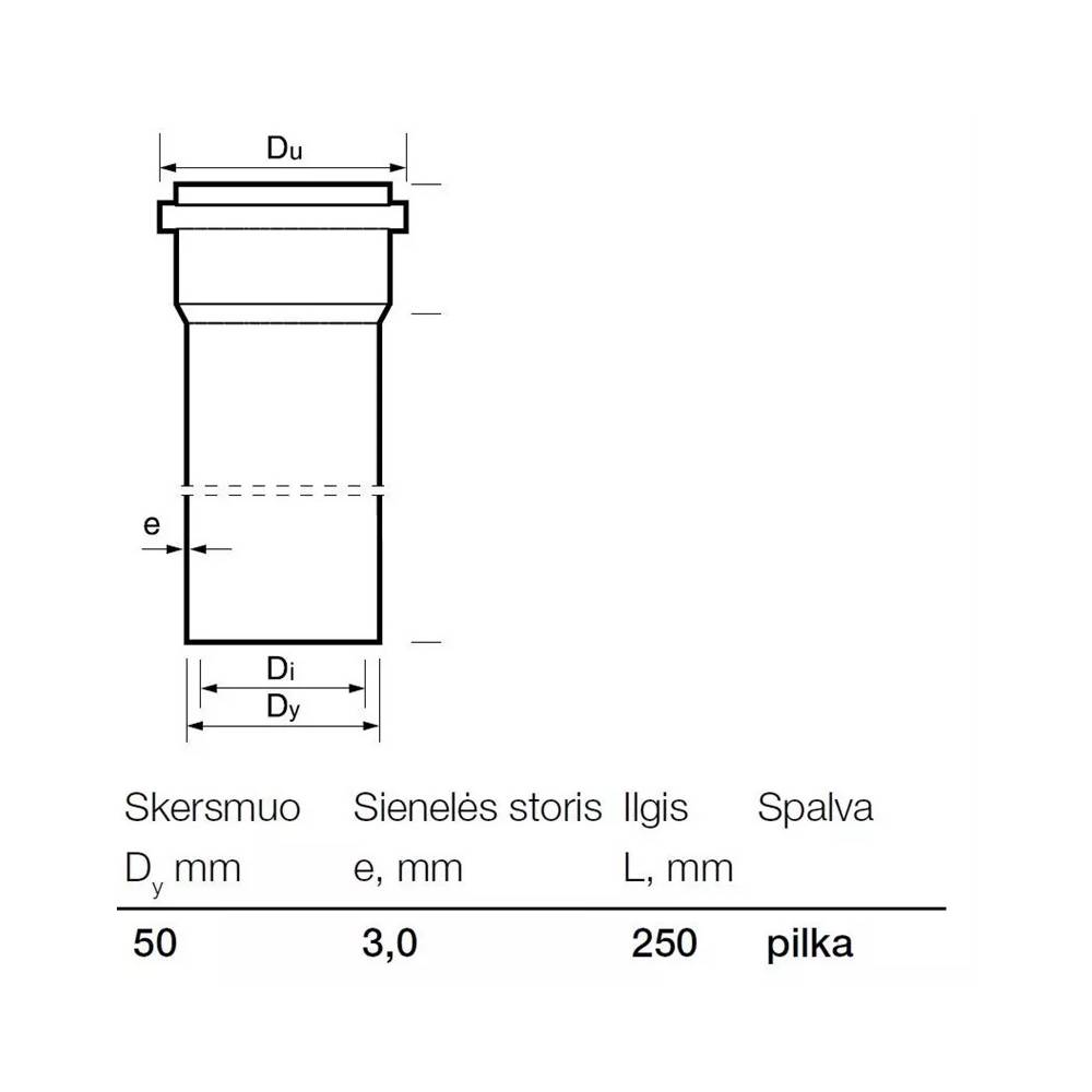 Vamzdis vidaus kanalizacijai Wavin, Optima, PVC, 50 mm, 0.25 m