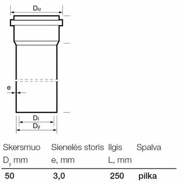 Vamzdis vidaus kanalizacijai Wavin, Optima, PVC, 50 mm, 0.25 m