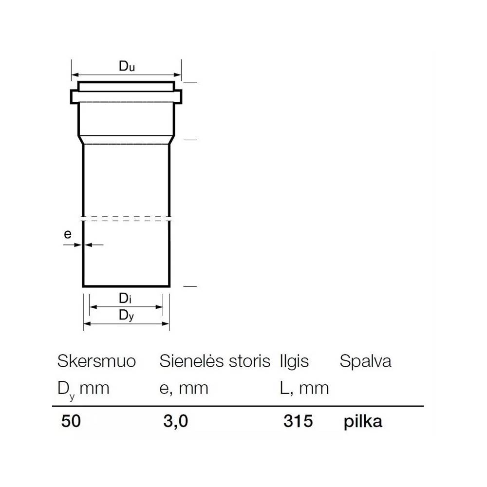 Vamzdis vidaus kanalizacijai Wavin, Optima, PVC, 50 mm, 0.315 m