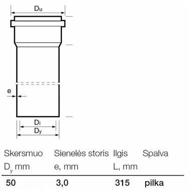 Vamzdis vidaus kanalizacijai Wavin, Optima, PVC, 50 mm, 0.315 m