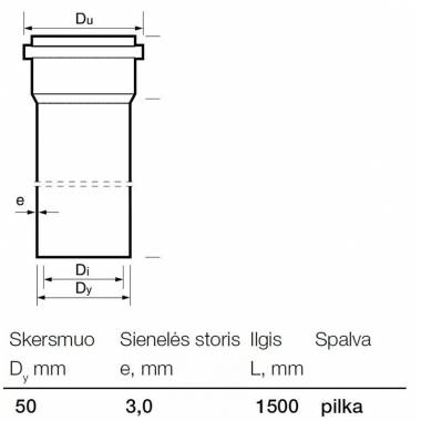 Vamzdis vidaus kanalizacijai Wavin, Optima, PVC, 50 mm, 1.5 m