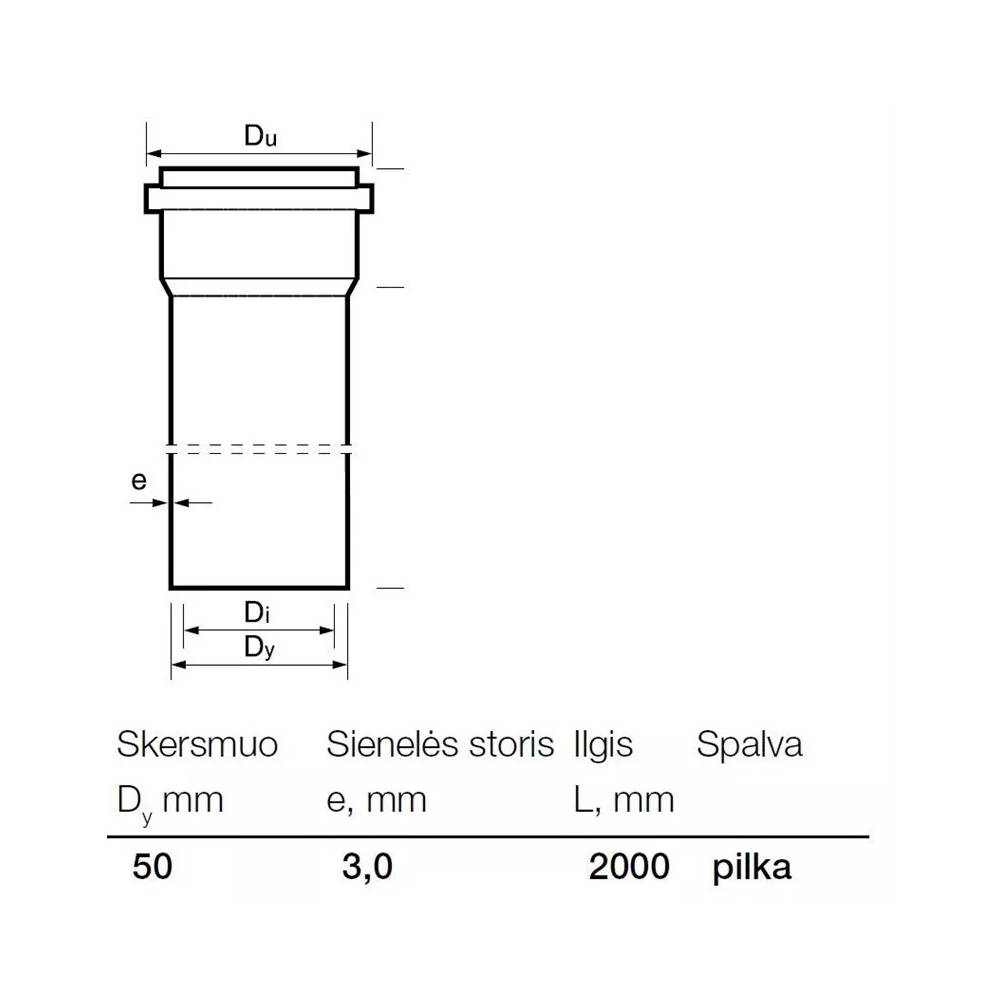 Vamzdis vidaus kanalizacijai Wavin, Optima, PVC, 50 mm, 2 m