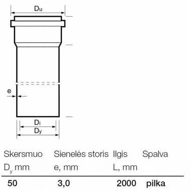 Vamzdis vidaus kanalizacijai Wavin, Optima, PVC, 50 mm, 2 m