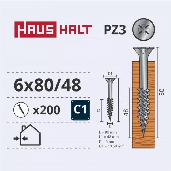 Medsraigtis Haushalt PZ3, 6 x 80 mm, balta, 200 vnt.