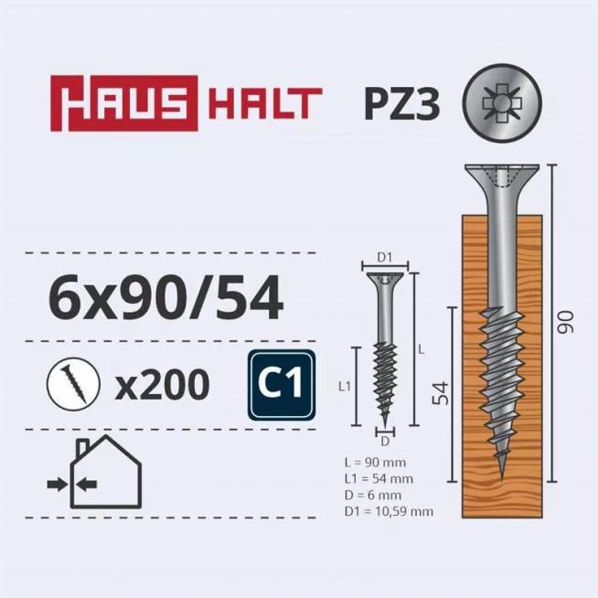 Medsraigtis Haushalt PZ3, 6 x 90 mm, balta, 200 vnt.