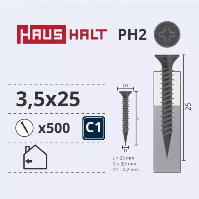 Medsraigtis Haushalt, 3.5 x 25 mm, pilka, 500 vnt.