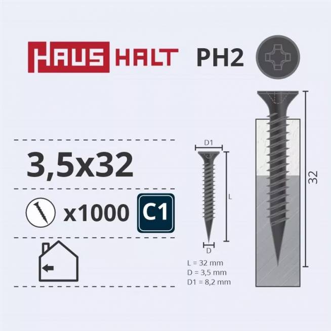 Medsraigtis Haushalt, 3.5 x 32 mm, pilka, 1000 vnt.