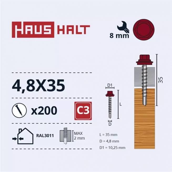 Savisriegis Haushalt DIN 7504K, 4.8 mm x 35 mm, 200 vnt.